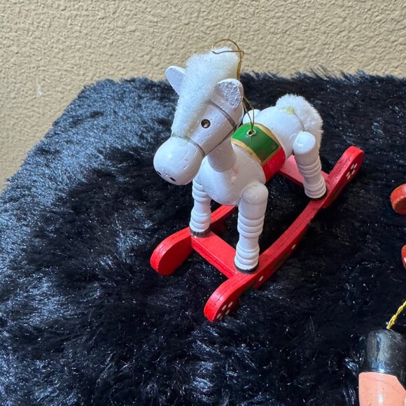 Vintage Wooden Rocking Horse Christmas Ornaments Set Of 3 - Picture 3 of 4